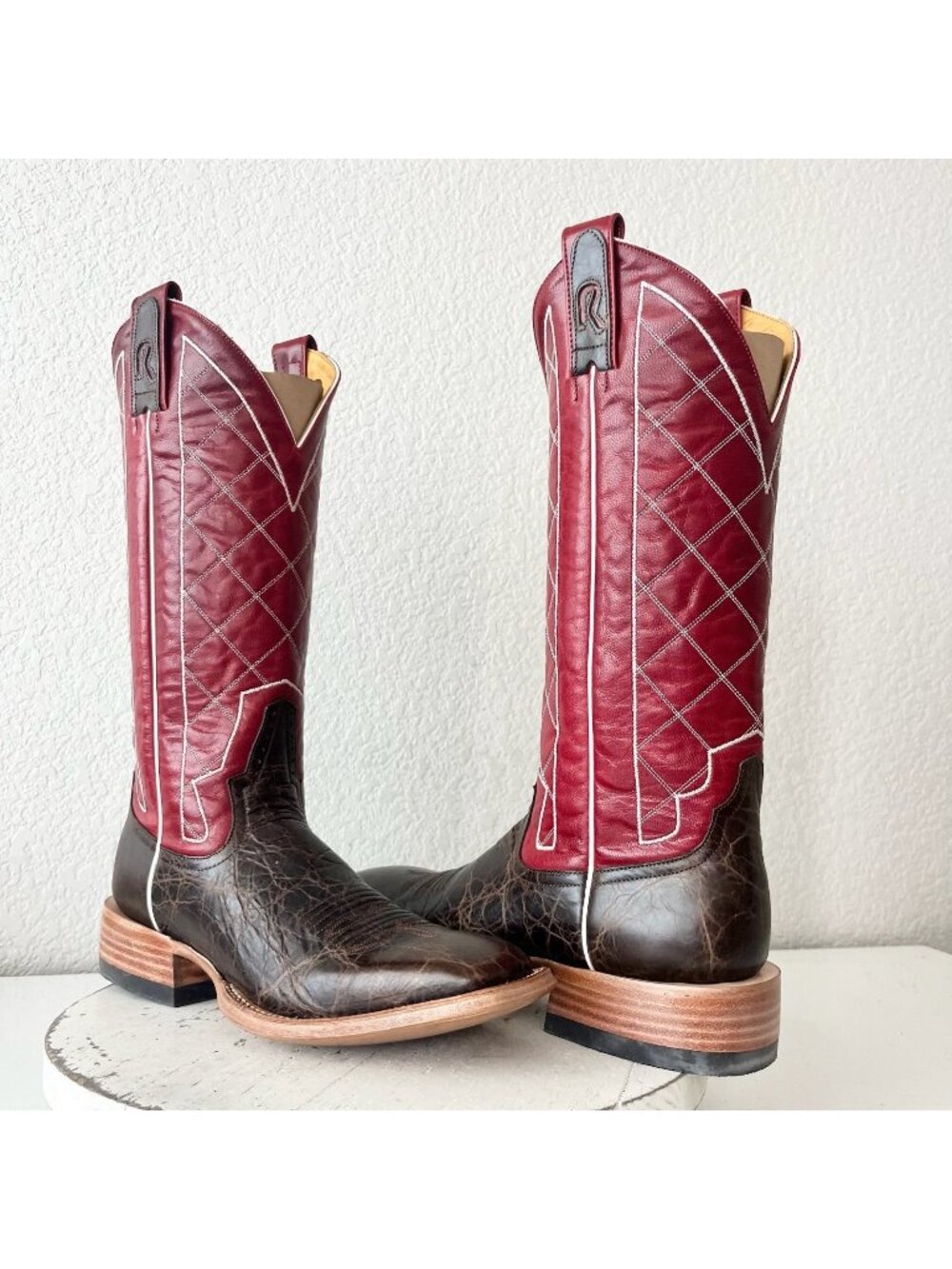 Rod Patrick Mens Brown Cowboy Boots Square Toe Leather Sole Western Red Top 8AA